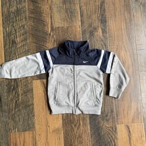 Vtg Nike Toddler Track Jacket 3T Gray Navy Zip Up Full Logo Y2K Style Retro Look